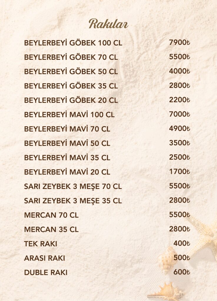 İçecekler Menü Türkçe